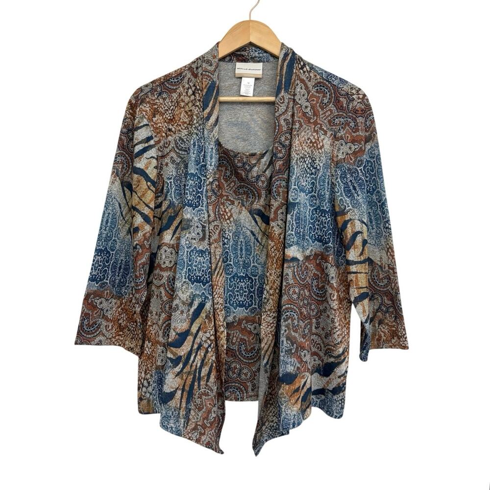 Alfred Dunner Woman 1X Paisley Animal Print Faux Layered Cardigan Top Boho Artsy